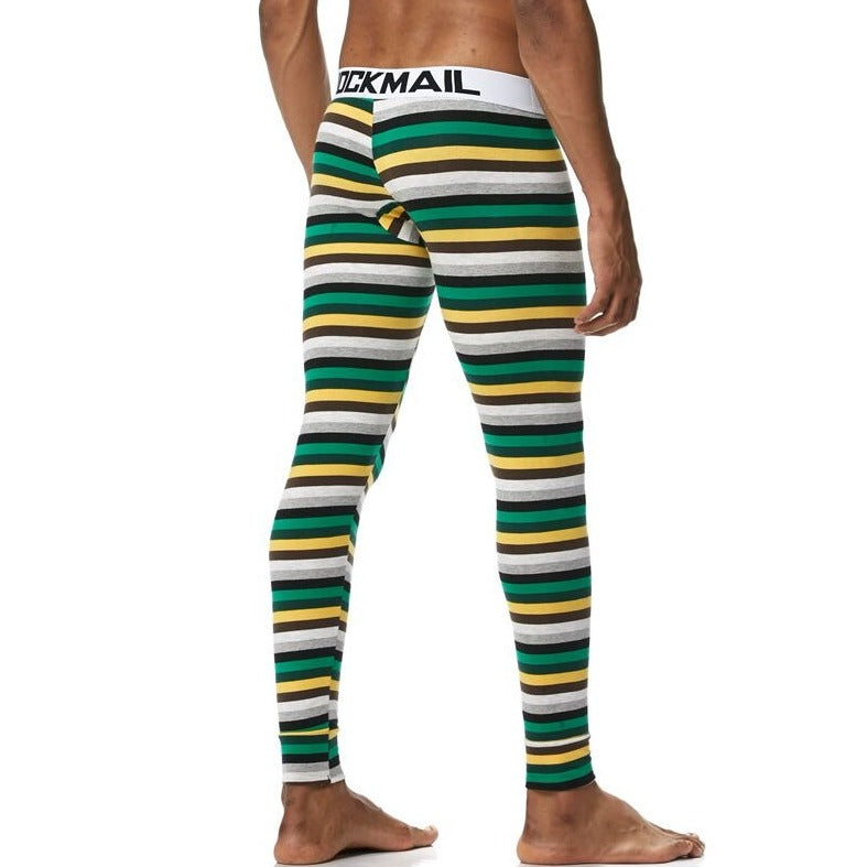 sexy gay man in Green + Yellow + White Striped Gay Leggings | Men's WFH Thermal Leggings - pridevoyageshop.com - gay men’s underwear and activewear