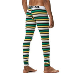 sexy gay man in Green + Yellow + White Striped Gay Leggings | Men's WFH Thermal Leggings - pridevoyageshop.com - gay men’s underwear and activewear