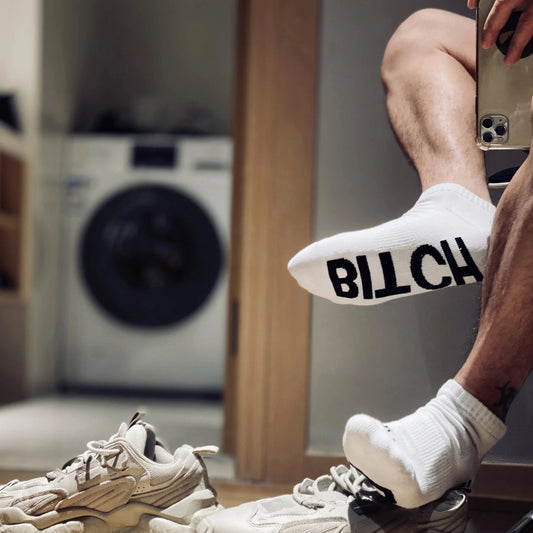 white DM Men's Bitch Ankle Socks - pridevoyageshop.com - gay men’s underwear and swimwear