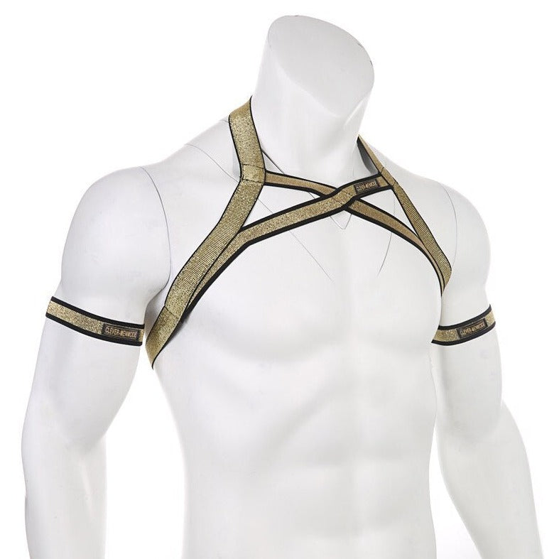 Golden Pride Elastic Harness: Hot Night Club Wear for Guys- pridevoyageshop.com - gay men’s harness, lingerie and fetish wear