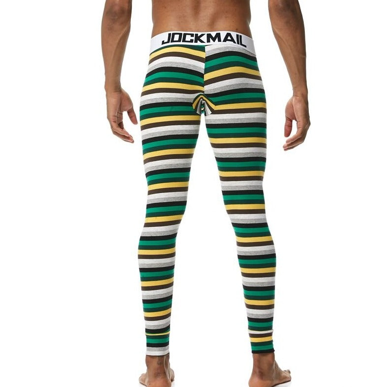 sexy gay man in Green + Yellow + White Striped Gay Leggings | Men's WFH Thermal Leggings - pridevoyageshop.com - gay men’s underwear and activewear