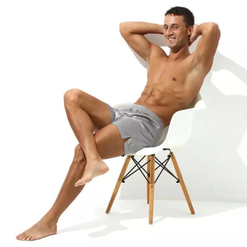 a hot gay man in gray Men's Ice Silk Lounge Shorts - pridevoyageshop.com - gay men’s underwear and swimwear