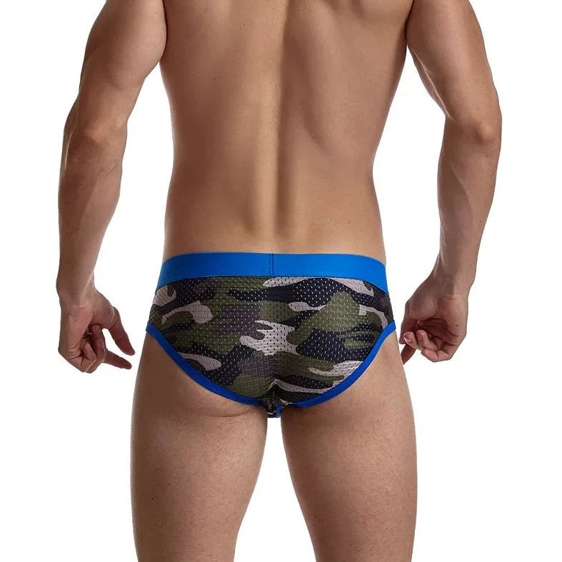 a hot gay man in blue Jockmail Men's Mesh Camo Briefs - pridevoyageshop.com - gay men’s underwear and swimwear