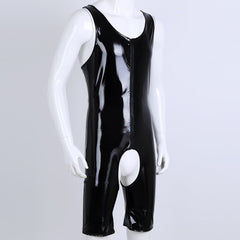 Men's Crotchless Patent Leather Bodysuit