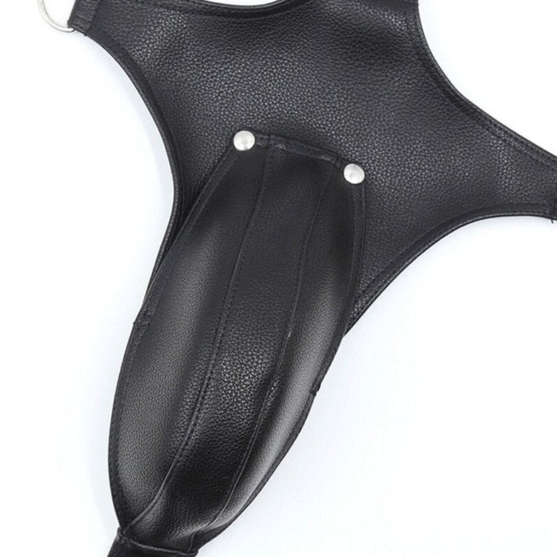 Details of PU Leather Harness with Pouch: Men's Body Harness and Gay Lingerie- pridevoyageshop.com - gay men’s harness, lingerie and fetish wear