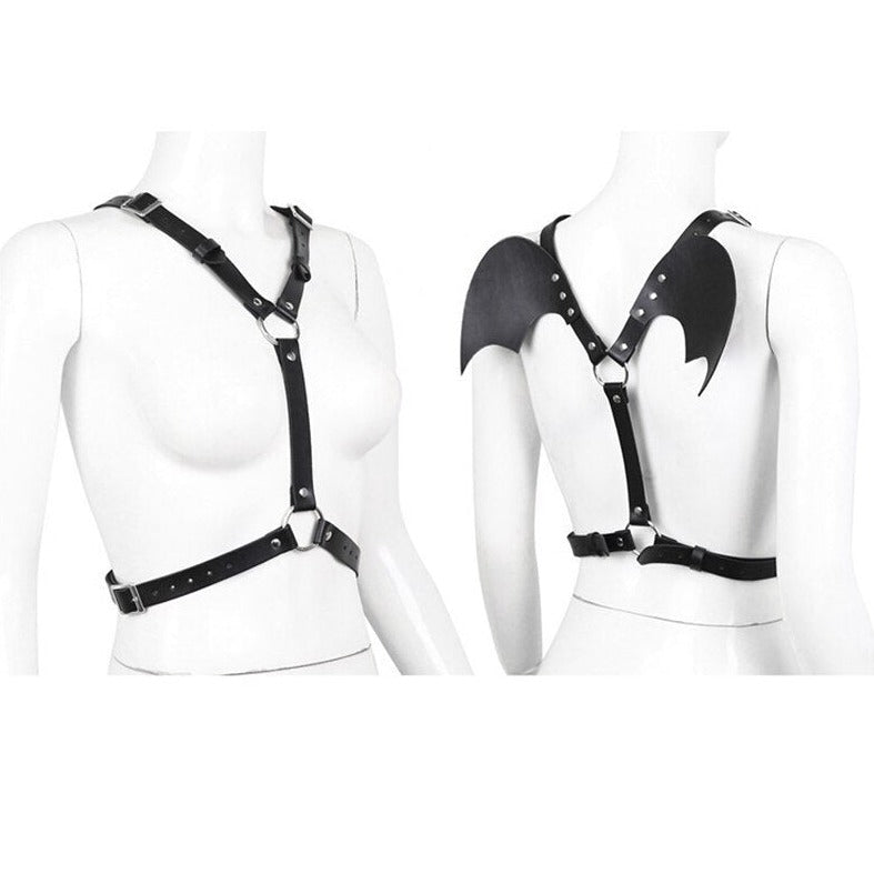 details of Cheeky Little Devil Wing Faux Leather Harness | Gay Harness- pridevoyageshop.com - gay men’s harness, lingerie and fetish wear