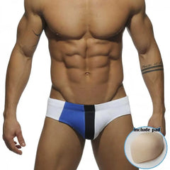 Blue + White w/ Padding Gay Men's Racing Swim Briefs - pridevoyageshop.com - gay men’s underwear and swimwear
