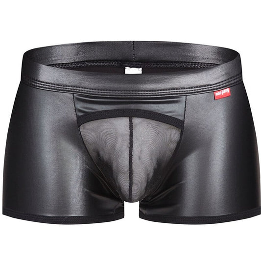 Kinky Transparent Mesh Pouch Leather Boxers | Gay Underwear- pridevoyageshop.com - gay men’s underwear and swimwear