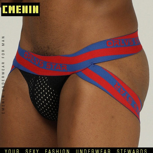 red ORLVS STAR Men's Mesh G-String Jockstrap Underwear - pridevoyageshop.com - gay men’s underwear and swimwear