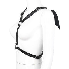 details of Cheeky Little Devil Wing Faux Leather Harness | Gay Harness- pridevoyageshop.com - gay men’s harness, lingerie and fetish wear