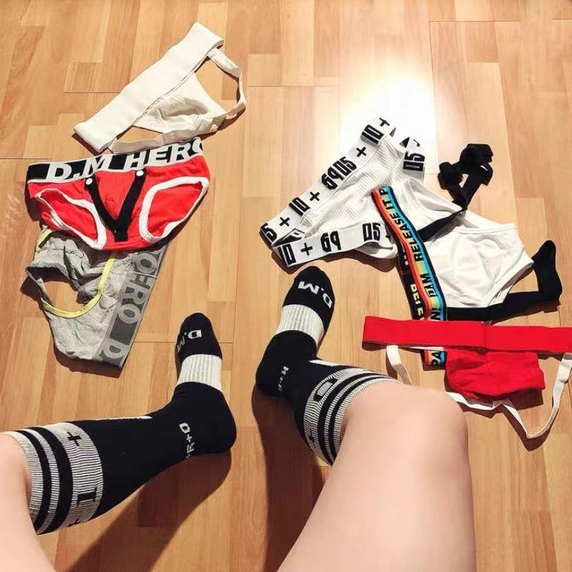 black Ribbed Cotton Crew Socks: Men's Sports Socks- pridevoyageshop.com - gay men’s harness, lingerie and fetish wear