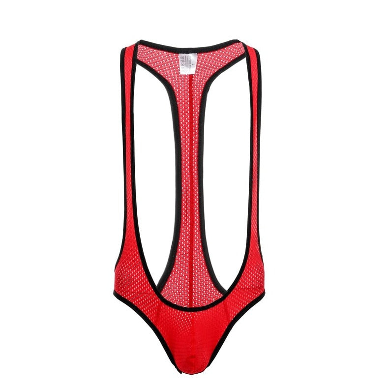 red Gay Singlet and Bodysuit | Men's Sexy Mesh Jockstrap Singlets - Men's Singlets, Bodysuits, Rompers & Jumpsuits - pridevoyageshop.com