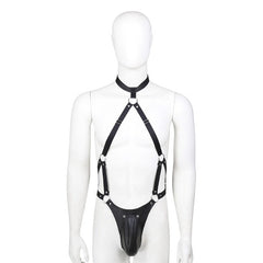 PU Leather Harness with Pouch: Men's Body Harness and Gay Lingerie- pridevoyageshop.com - gay men’s harness, lingerie and fetish wear