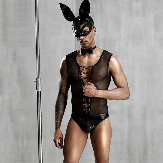 a hot gay man in Sexy Rabbit Gay Costume | Gay Costume & Club Wear- pridevoyageshop.com - gay costumes, Men Role Play Outfits, gay party costumes and gay rave outfits