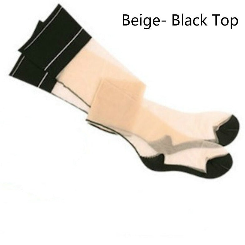 Beige- Black Top Men's Thigh High Transparent Stockings | Gay Lingerie - pridevoyageshop.com - gay men’s bodystocking, lingerie, fishnet and fetish wear