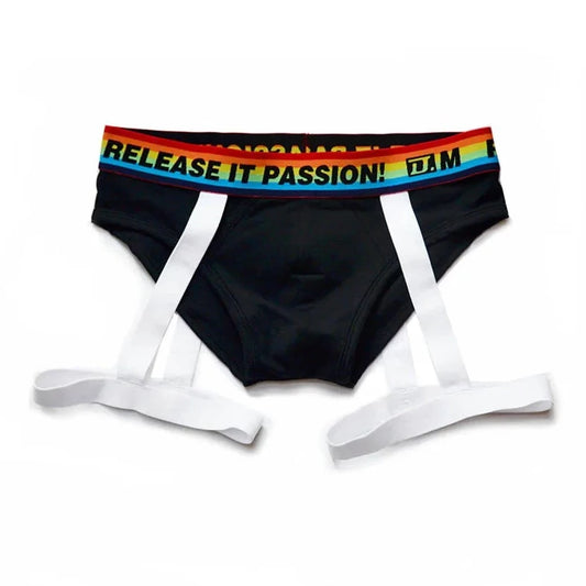 black DM Pride Rainbow Passion Garter Briefs - pridevoyageshop.com - gay men’s underwear and swimwear