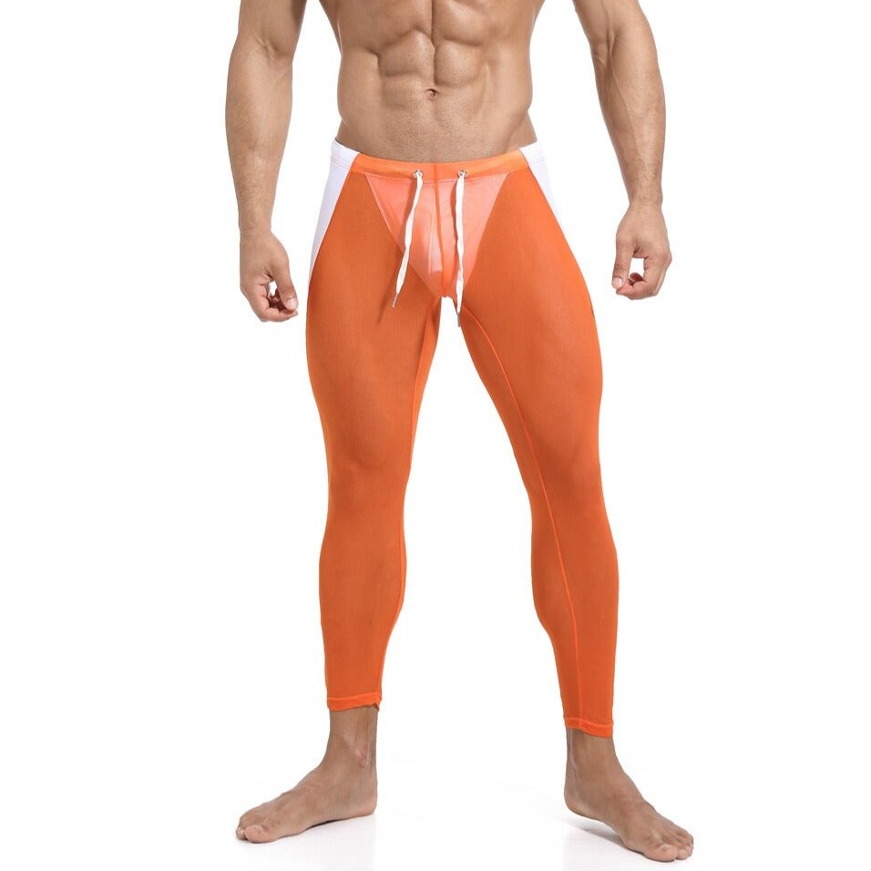 sexy gay man in orange Gay Leggings | Men's Breathable Mesh Leggings - pridevoyageshop.com - gay men’s underwear and activewear