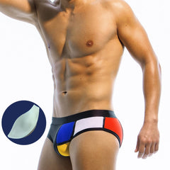 sexy gay in black Gay Swimwear | Piet Mondrian Art Deco Swim Briefs- pridevoyageshop.com - gay men’s underwear and swimwear