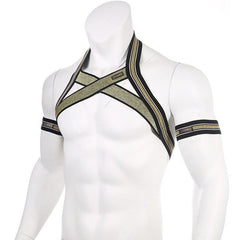 Golden Pride Elastic Harness: Hot Night Club Wear for Guys- pridevoyageshop.com - gay men’s harness, lingerie and fetish wear