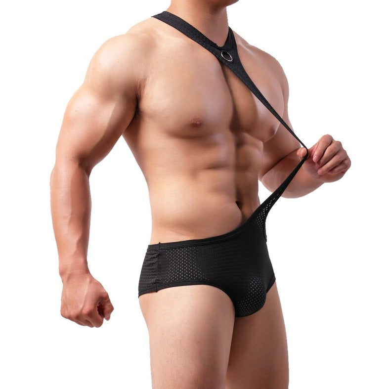 sexy gay man in Gay Bodysuit and Singlet | Men's Black Breathable Mesh Bodysuit - Men's Singlets, Bodysuits, Leotard & Unitard - pridevoyageshop.com