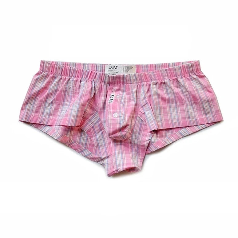 pink DM Low Rise Breathable Plaid Home Boxer Briefs - pridevoyageshop.com - gay men’s underwear and activewear