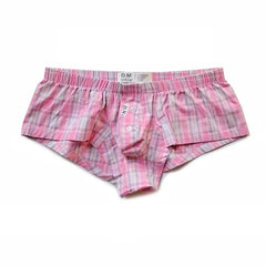 pink DM Low Rise Breathable Plaid Home Boxer Briefs - pridevoyageshop.com - gay men’s underwear and activewear