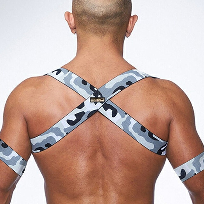 sexy gay man in gray Men's Camo Elastic Harness | Gay Harness- pridevoyageshop.com - gay men’s harness, lingerie and fetish wear