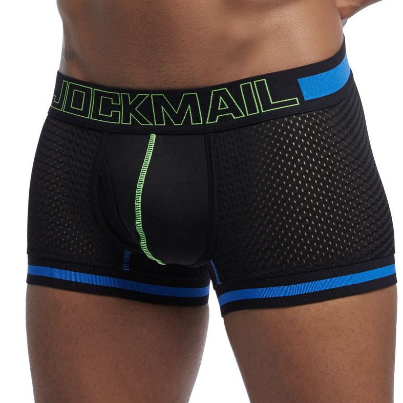 Black Jockmail - Mens Mesh Boxers: Bulge Pouch Underwear for Male Attraction - pridevoyageshop.com - gay men’s underwear and swimwear