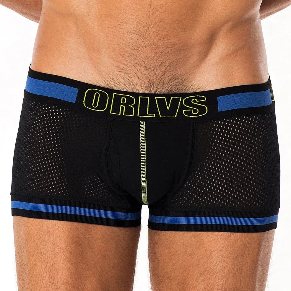 a sexy gay man in black ORLVS Adam's Secret Mesh Boxer Briefs - pridevoyageshop.com - gay men’s underwear and swimwear