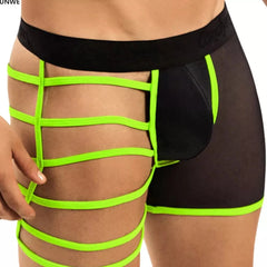 green Neon Men's Leg Show Boxer Briefs - pridevoyageshop.com - gay men’s underwear and swimwear