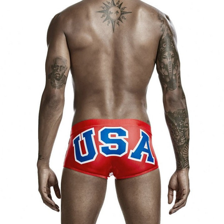 hot gay man in Gay Swimwear & Beachwear | American Flag Swim Trunks - pridevoyageshop.com - gay men’s underwear and swimwear