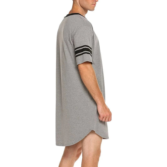 a sexy man in gray Men's Striped V-Neck Nightshirt - pridevoyageshop.com - gay men’s underwear and swimwear