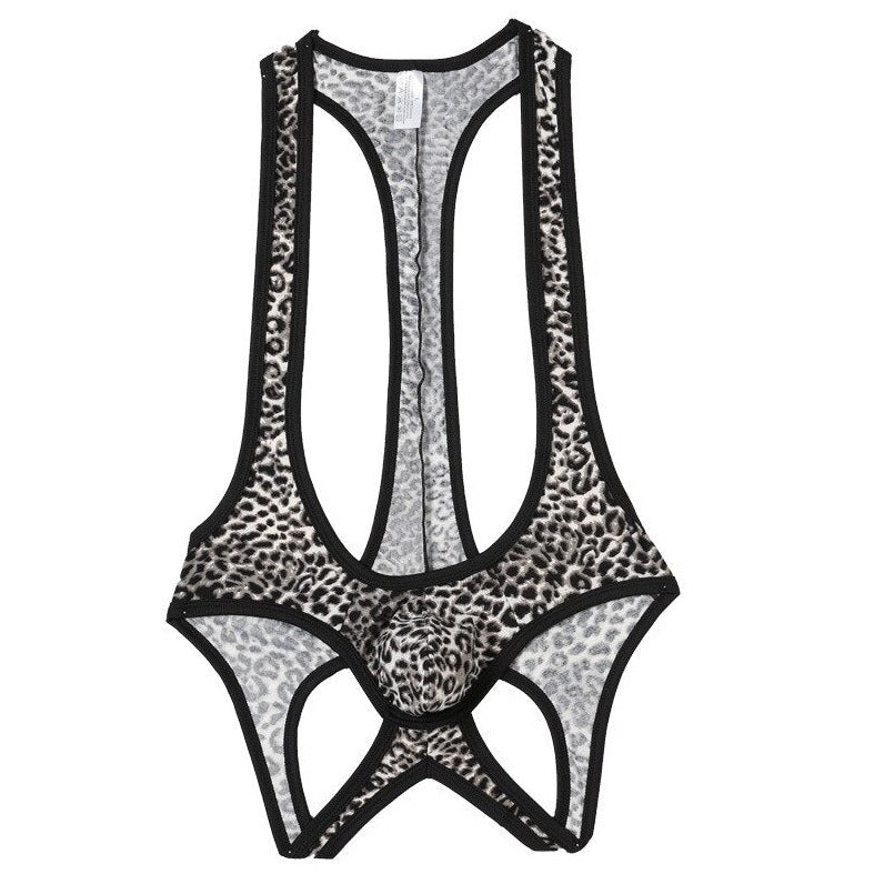 Leopard black Gay Singlet and Bodysuit | Men's Sexy Mesh Jockstrap Singlets - Men's Singlets, Bodysuits, Rompers & Jumpsuits - pridevoyageshop.com