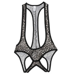 Leopard black Gay Singlet and Bodysuit | Men's Sexy Mesh Jockstrap Singlets - Men's Singlets, Bodysuits, Rompers & Jumpsuits - pridevoyageshop.com