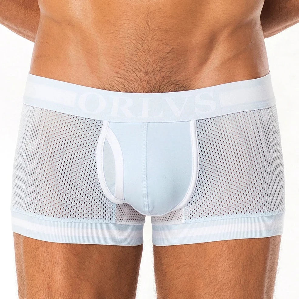 a sexy gay man in white ORLVS Adam's Secret Mesh Boxer Briefs - pridevoyageshop.com - gay men’s underwear and swimwear