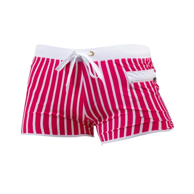 Men' s Striped Swim Trunks With Zipper Pocket