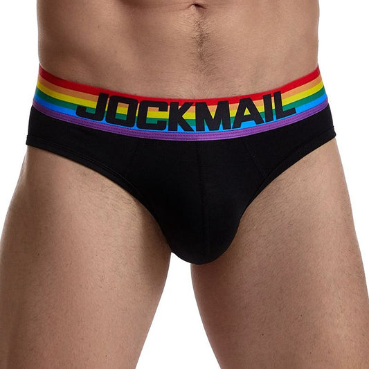 a man in Jockmail black Pride Gay Men's Brief Underwear - pridevoyageshop.com - gay men’s underwear and swimwear