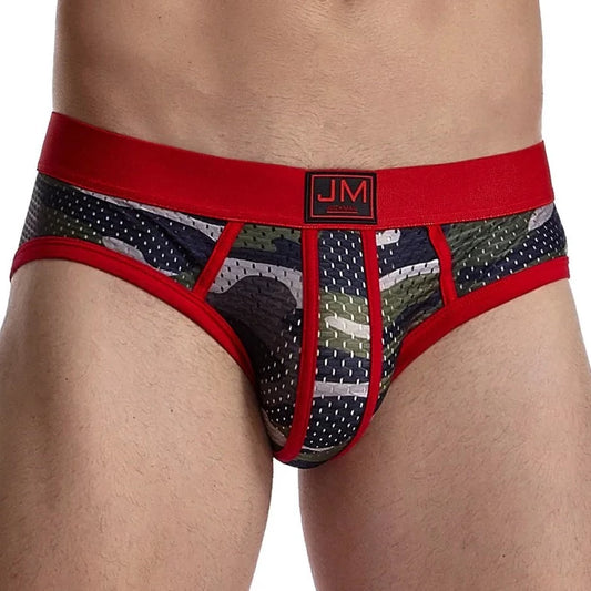 a hot gay man in red Jockmail Men's Mesh Camo Briefs - pridevoyageshop.com - gay men’s underwear and swimwear
