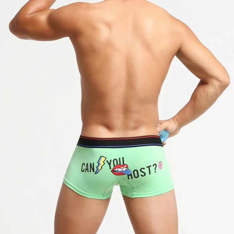 a sexy gay man in sky blue SEOBEAN "Can You Host" Boxer Briefs - pridevoyageshop.com - gay men’s underwear and swimwear