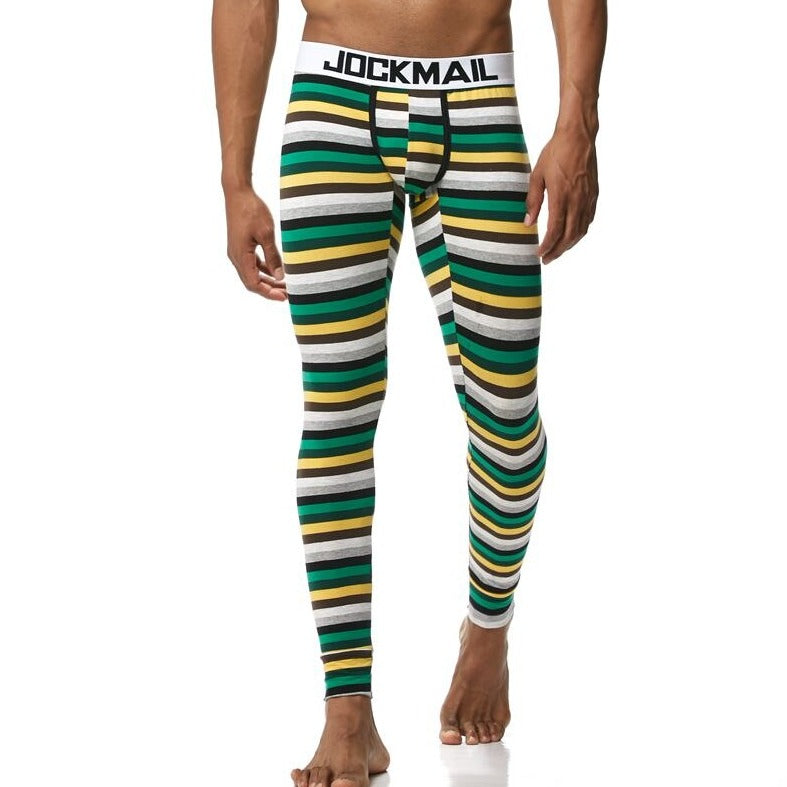 sexy gay man in Green + Yellow + White Striped Gay Leggings | Men's WFH Thermal Leggings - pridevoyageshop.com - gay men’s underwear and activewear