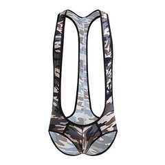 Coffee GrayGay Bodysuit and Singlet | Men's Kinky Camo Wrestling Bodysuit - Men's Singlets, Bodysuits, Leotard & Unitard - pridevoyageshop.com