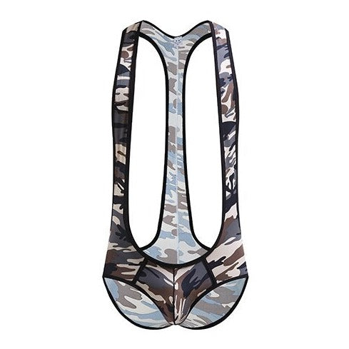Coffee GrayGay Bodysuit and Singlet | Men's Kinky Camo Wrestling Bodysuit - Men's Singlets, Bodysuits, Leotard & Unitard - pridevoyageshop.com