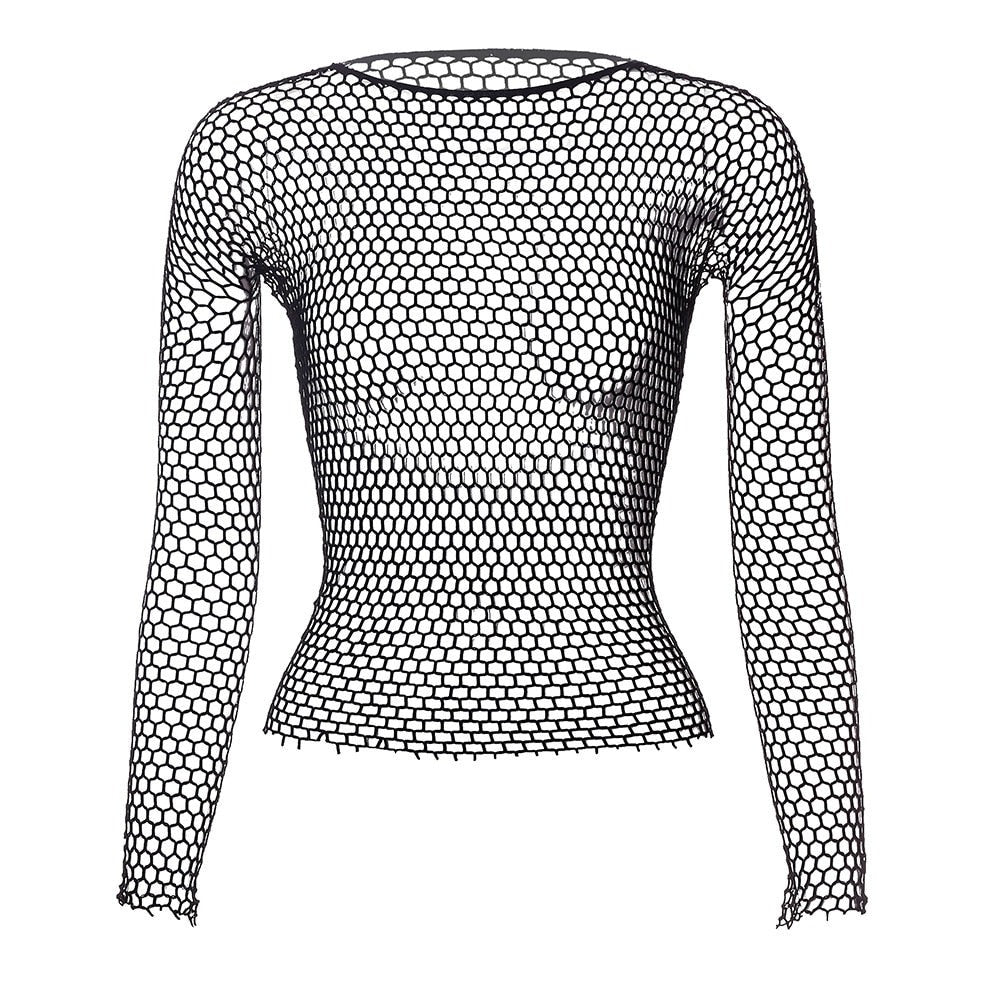 black Men's Long Sleeve Fishnet T-Shirt: Top Net Shirt for Men- pridevoyageshop.com - gay men’s harness, lingerie and fetish wear