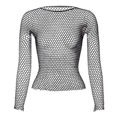black Men's Long Sleeve Fishnet T-Shirt: Top Net Shirt for Men- pridevoyageshop.com - gay men’s harness, lingerie and fetish wear