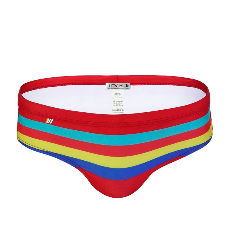 red Gay Swimwear | Vibrant Stripes Swim Briefs- pridevoyageshop.com - gay men’s underwear and swimwear