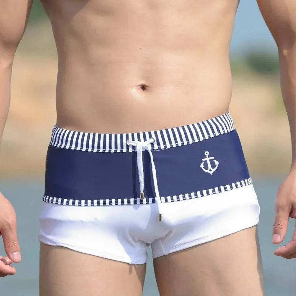 a hot gay boy in blue Sailor Boy Swim Trunks - pridevoyageshop.com - gay men’s underwear and swimwear