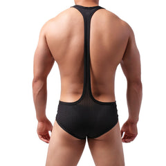 sexy gay man in Gay Bodysuit and Singlet | Men's Black Breathable Mesh Bodysuit - Men's Singlets, Bodysuits, Leotard & Unitard - pridevoyageshop.com