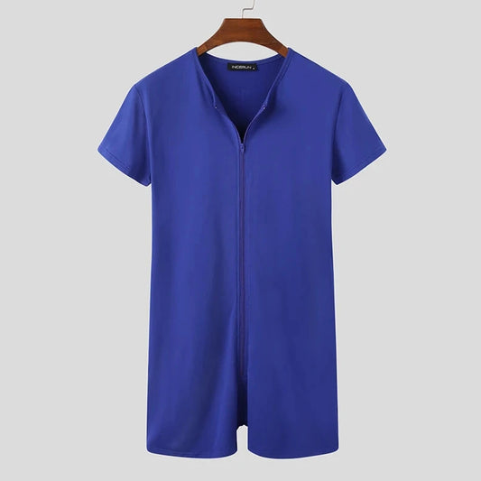 blue Unlocked Desire Zipper Romper - pridevoyageshop.com - men's pajamas, men's loungewear, men's sleepwear