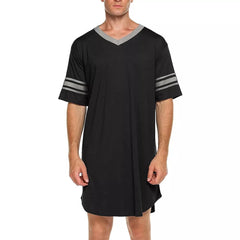 a sexy man in black Men's Striped V-Neck Nightshirt - pridevoyageshop.com - gay men’s underwear and swimwear