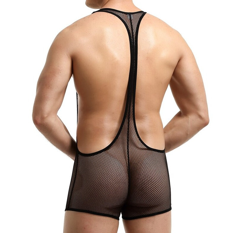 sexy gay man in black Gay Singlet and Bodysuit | See Through Wrestling Singlets - Men's Singlets, Bodysuits, Rompers & Jumpsuits - pridevoyageshop.com